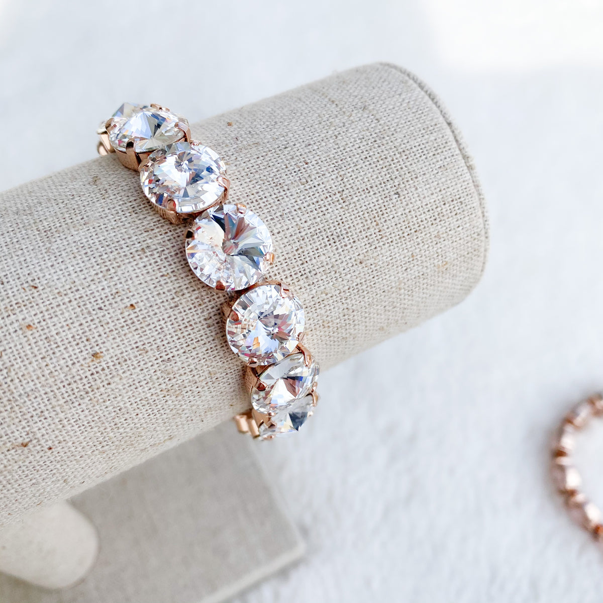 Floorboard Findings Swarovski Crystal Silicone Stretch Bracelet in Clear/Rose Gold — Floorboard Findings Boutique