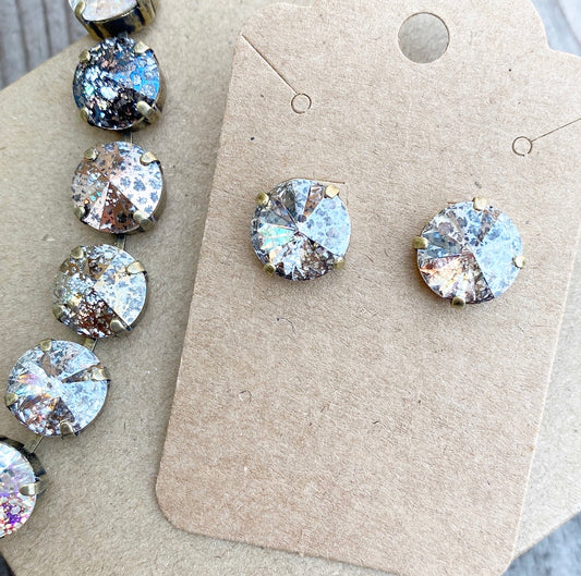 Floorboard Findings Swarovski Crystal Stud Set in Silver Patina