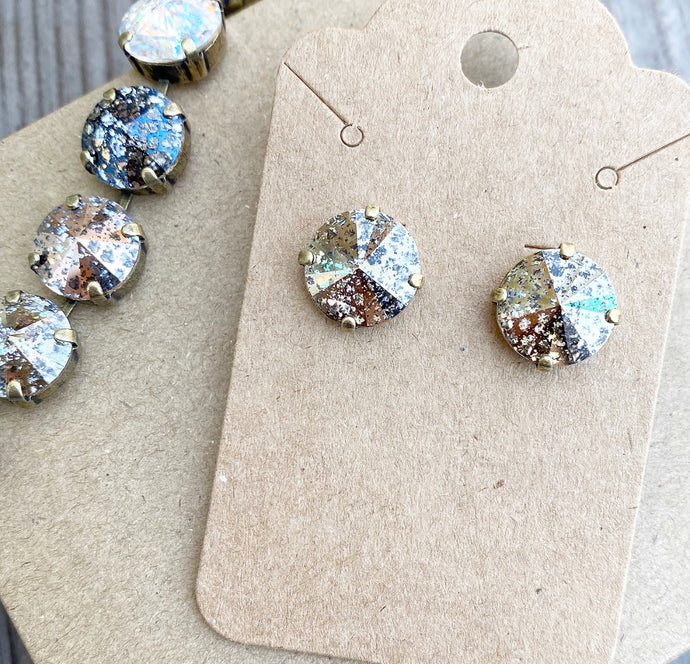 Floorboard Findings Swarovski Crystal Stud Set in Gold Patina