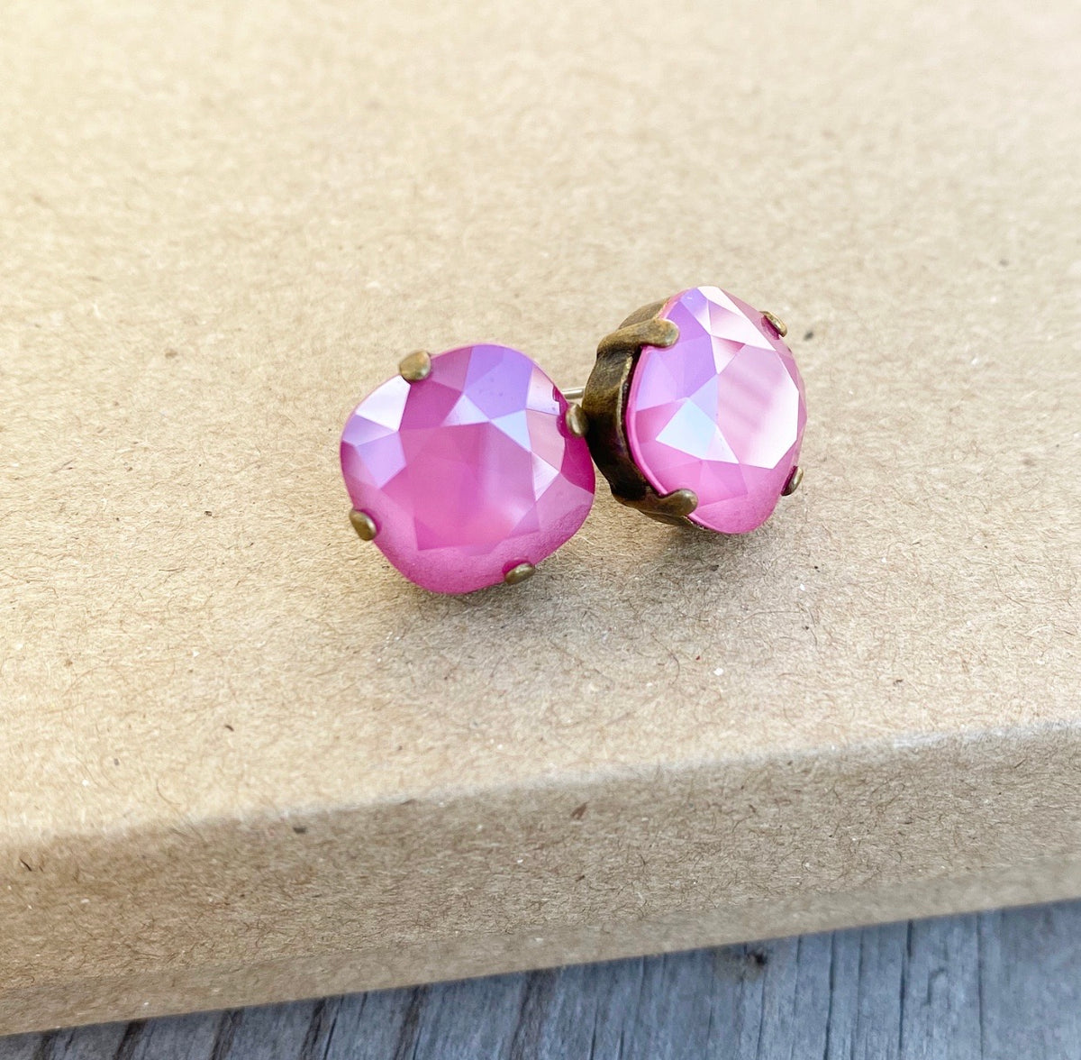 Floorboard Findings Swarovski Studs in Pink Peony — Floorboard Findings Boutique